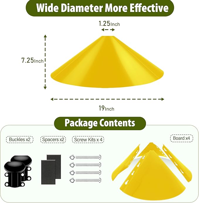 Squirrel Baffle for Bird Feeder Pole, 19-Inch Outdoor Bird Feeder Guard, Squirrel-Proof Birdhouse Baffles, Shepherd's Hook for Outside(Yellow)-VerdiqueGarden