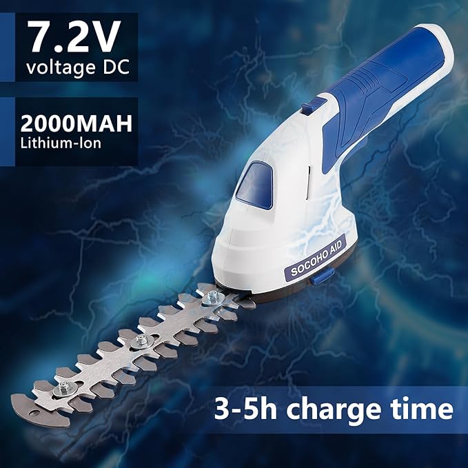 Cordless Hedge Trimmer Grass Shear - 2 in 1 Handheld 7.2V Electric Shrubbery Trimmer Grass Cutter Rechargeable Battery and Type-C-VerdiqueGarden
