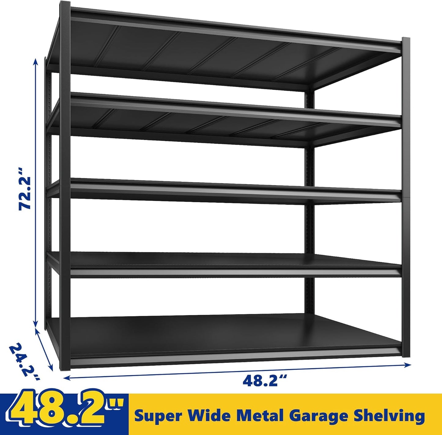REIBII 48.2" W Garage Shelving Heavy Duty Metal Shelving 3000LBS Storage Shelves Adjustable Metal Shelf Industrial 5 Tier Shelves for Basement Pantry Warehouse Supermarket 72.2" H x 24.2" D x 48.2" W-VerdiqueGarden