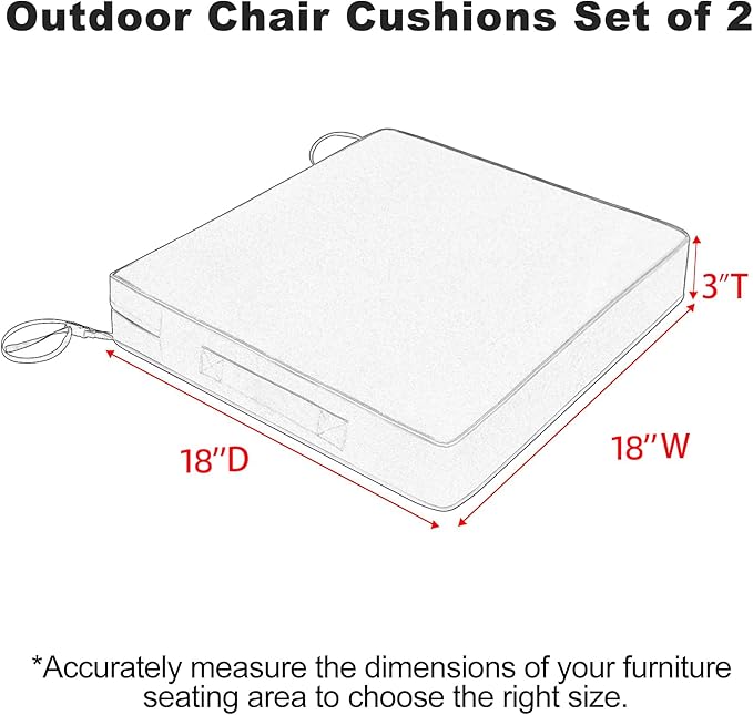 Favoyard Patio Chair Cushions 18 x 18 x 3 Inch Waterproof Outdoor Seat Cushions for Patio Furniture 3-Year Color Fastness Garden Sofa Couch Pads with Handle & Adjustable Straps Set of 2, Dark Grey-VerdiqueGarden