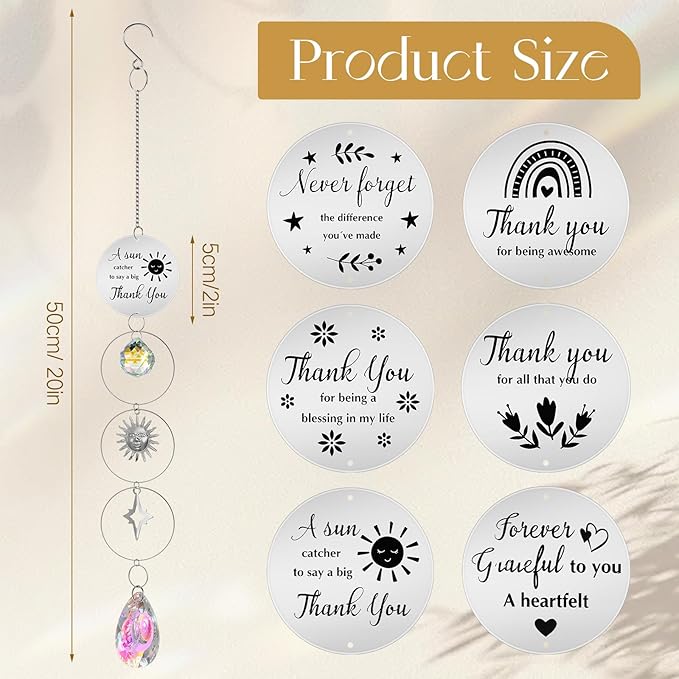 6 Pcs Thank You Gifts for Women Crystal Suncatcher Thank You with Engraved Message Hanging Sun Catcher Ornament for Windows Friend Teacher Coworkers Appreciation Christmas Gratitude Gift-VerdiqueGarden