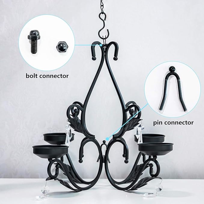 3 in 1 Lighting Chandelier with 4pcs Battery Operated Led Candle with Remote, Table Centerpiece for Indoor or Outdoor Gazebo, Patio Decoration, Black-VerdiqueGarden