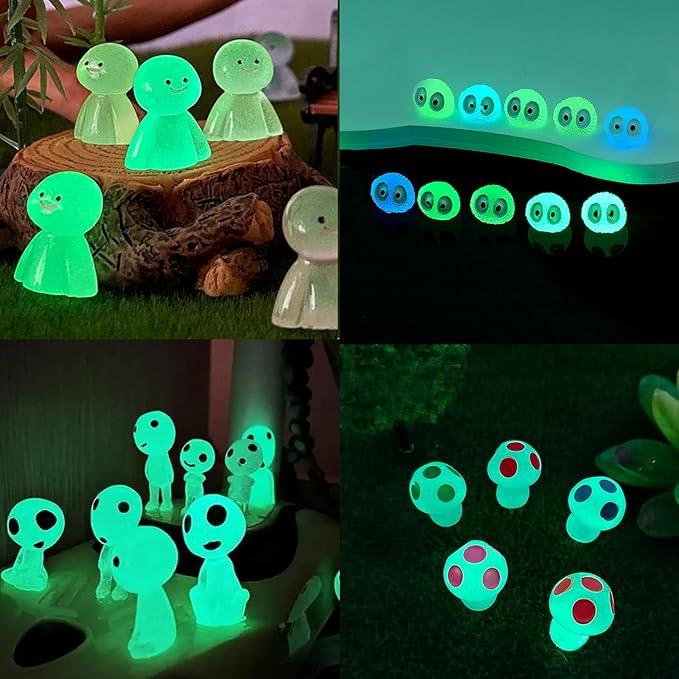 BEZALEL Glow in the Dark Tree Spirits, 49 Pcs Luminous Elves Tree Ghosts Figurines Kit, Mini Glow Fairy Garden Accessories Outdoor with Mini Mushrooms for Garden Bonsai Succulent Terrarium Decorations-VerdiqueGarden