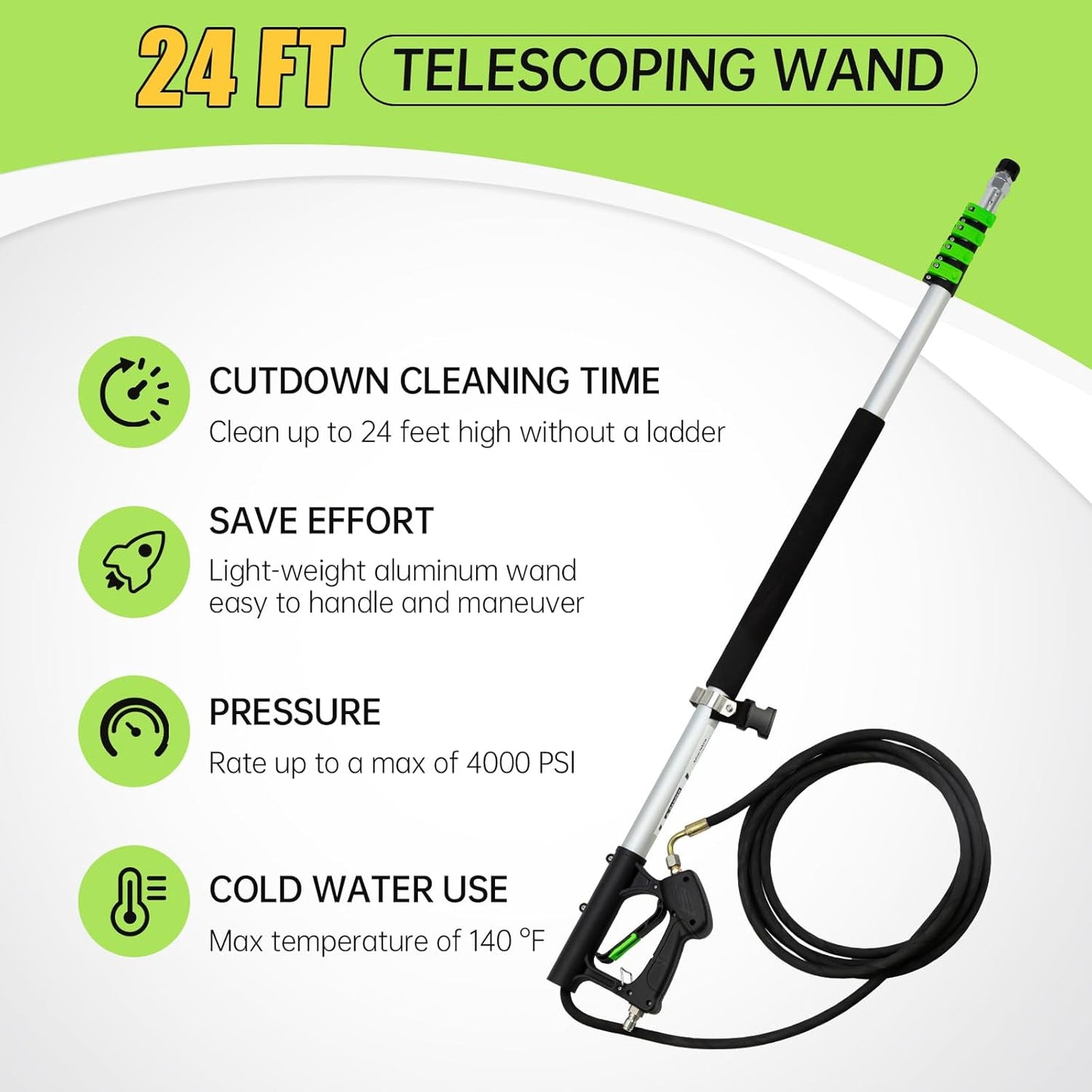 Realyou 24 FT Pressure Washer Telescoping Wand with Pressure Washer Extension Wand, Gutter Cleaner Tool, 5 Spray Nozzle Tips, 2 Hose Adapters, Support Belt and Bursh Head-VerdiqueGarden