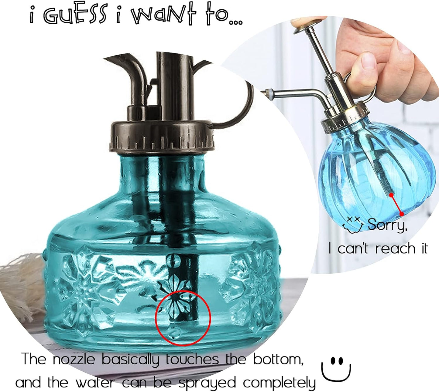 XXXFLOWER Glass Plant Mister Spray Bottle for Indoor Plant Spritzer Succulent Watering Bottle Tall Vintage Style with Bronze Plastic Top Pump-VerdiqueGarden