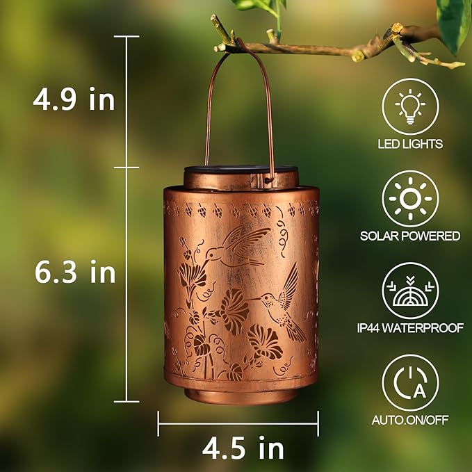 Solar Lanterns Outdoor Waterproof Mushroom Butterfly Garden Decor Gifts for Women Mon Grandma Metal Hanging Solar Lights Decoration for Outside LED Lanterns for Yard Patio Lawn Pathway（Hummingbirds）-VerdiqueGarden