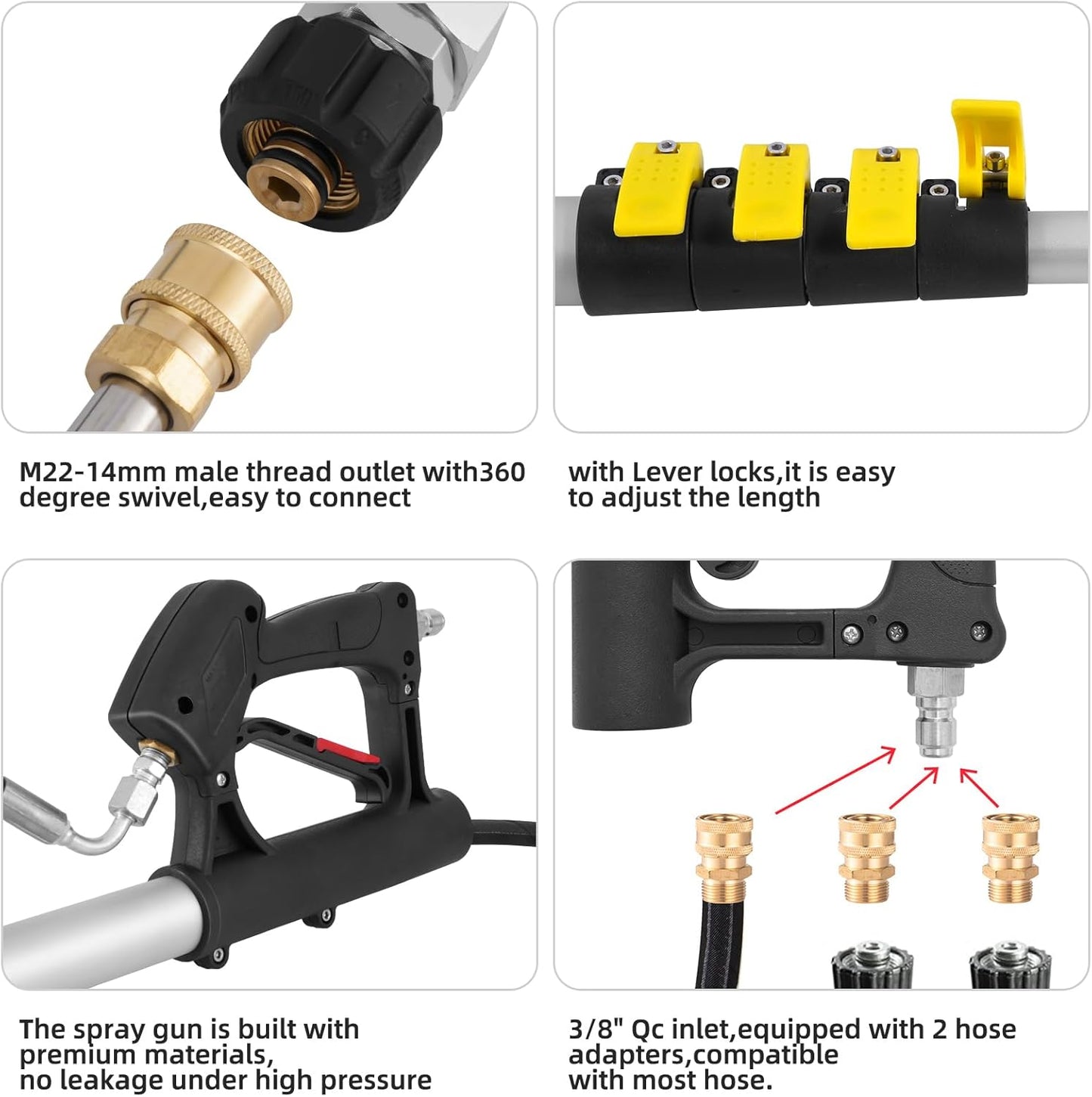 22 FT Telescoping Pressure Washer Wand with Power Washer Extension Wand, Gutter Cleaner Attachment, 5 Spray Nozzle Tips and 2 Hose Inlet Adapters-VerdiqueGarden