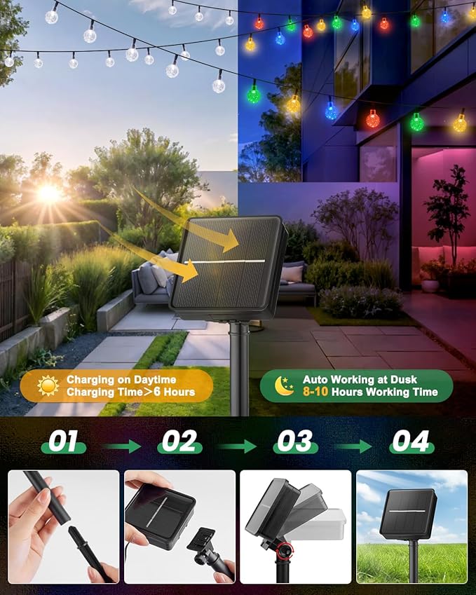 Solar String Lights Outdoor Waterproof, 2-Pack 120 LED 72Ft Total, Crystal Globe Lights with 8 Lighting Modes, Solar Powered Patio Lights for Garden Yard Porch Wedding Party Decor (Multicolor)-VerdiqueGarden