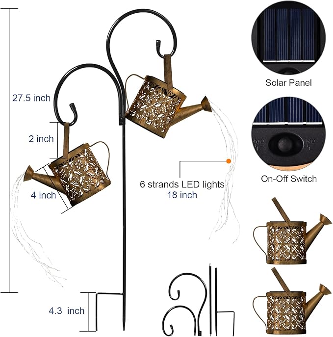 MEREAR Solar Watering Can Lights Outdoor with 8 Multi-Color Changing Modes, IP65 Waterproof Landscape Light Garden Decor, One Pole Two Lights Outside Decorations for Lawn, Backyard, Patio, Chrismas-VerdiqueGarden