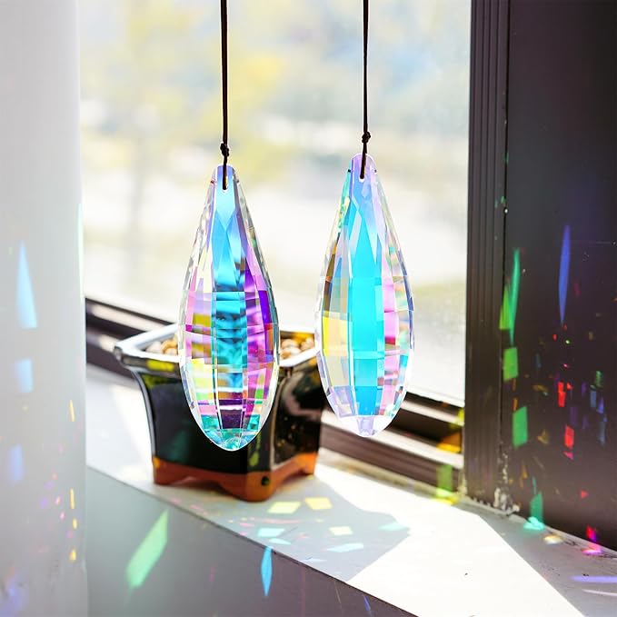 HDCRYSTALGIFTS Pack 2,120mm Colorful Crystal Suncatchers Prisms Hanging Ornaments for Window Rainbow Maker Crystal Prisms Pendant Home Garden Decoration-VerdiqueGarden