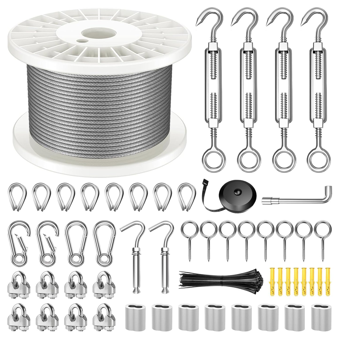 1/8" Wire Rope Kit, 100FT Steel Wire Cable, Vinyl Coated Stainless Steel Cable with Turnbuckles for Outdoor, Garden, Kitchen and Craft Projects-VerdiqueGarden