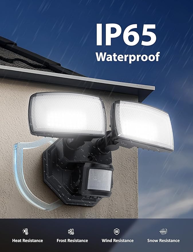 Onforu 32W 2 Head Motion Sensor Outdoor Lights, 3200LM 6500K LED Security Light, Dusk to Dawn, Motion Detector Light for Outside, IP65 Waterproof Flood Lights for Garage, Yard(Black)-VerdiqueGarden