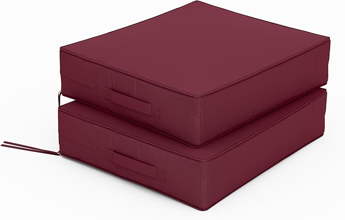 Patio Chair Cushions 18.5 X 16 X 4 Inch Waterproof Outdoor Seat Cushions for Patio Furniture, Outdoor Sofa Couch Pads with Ties & Handle, Set of 2, Burgundy-VerdiqueGarden