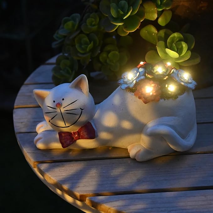 Cat Garden Figurines Outdoor Decor Solar Statue with LED Lights for Patio Lawn Yard Art Decoration Housewarming Garden Gift-VerdiqueGarden
