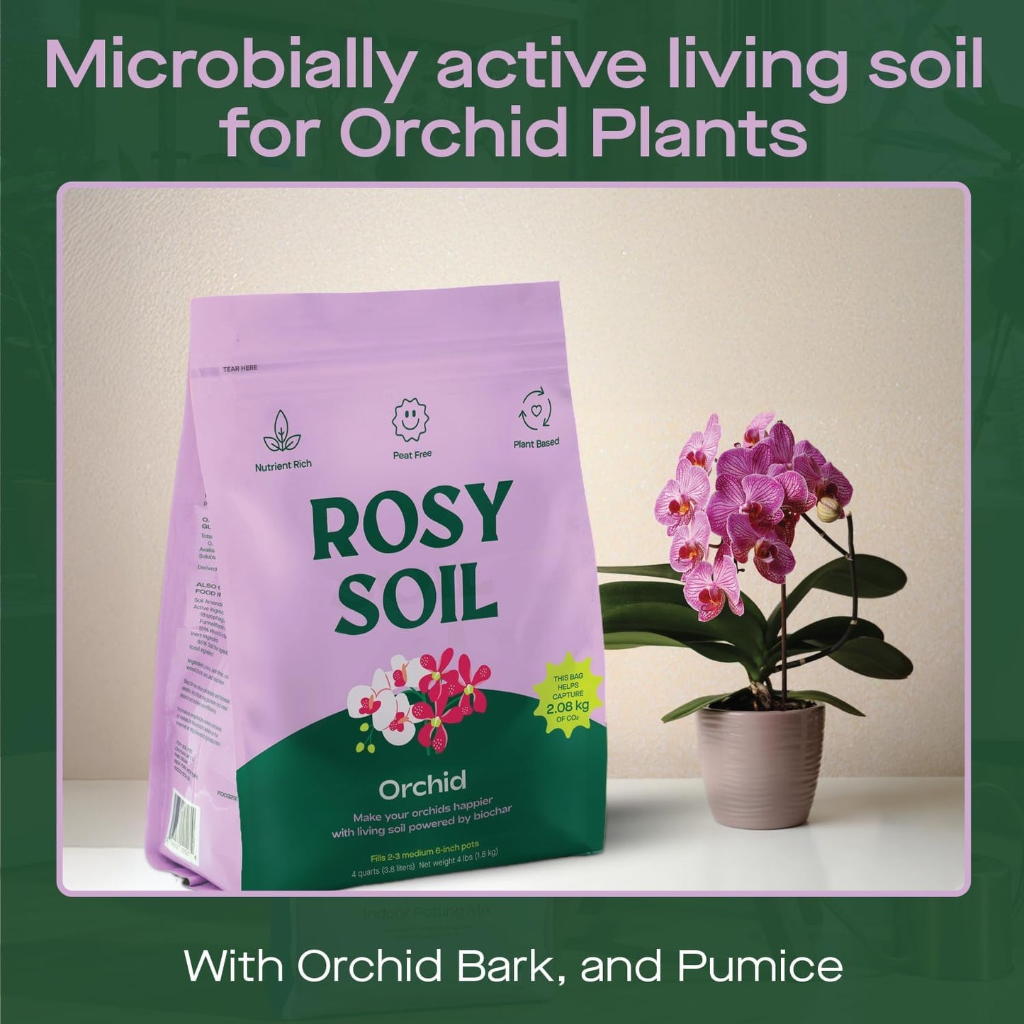 Rosy Soil Orchid Soil Potting Mix - Superior Aeration & Drainage for Orchids - Peat-Free, Microbially Active Biochar Powered Soil for Orchid Plants - Ideal for Indoor Gardening - 4 Quarts-VerdiqueGarden