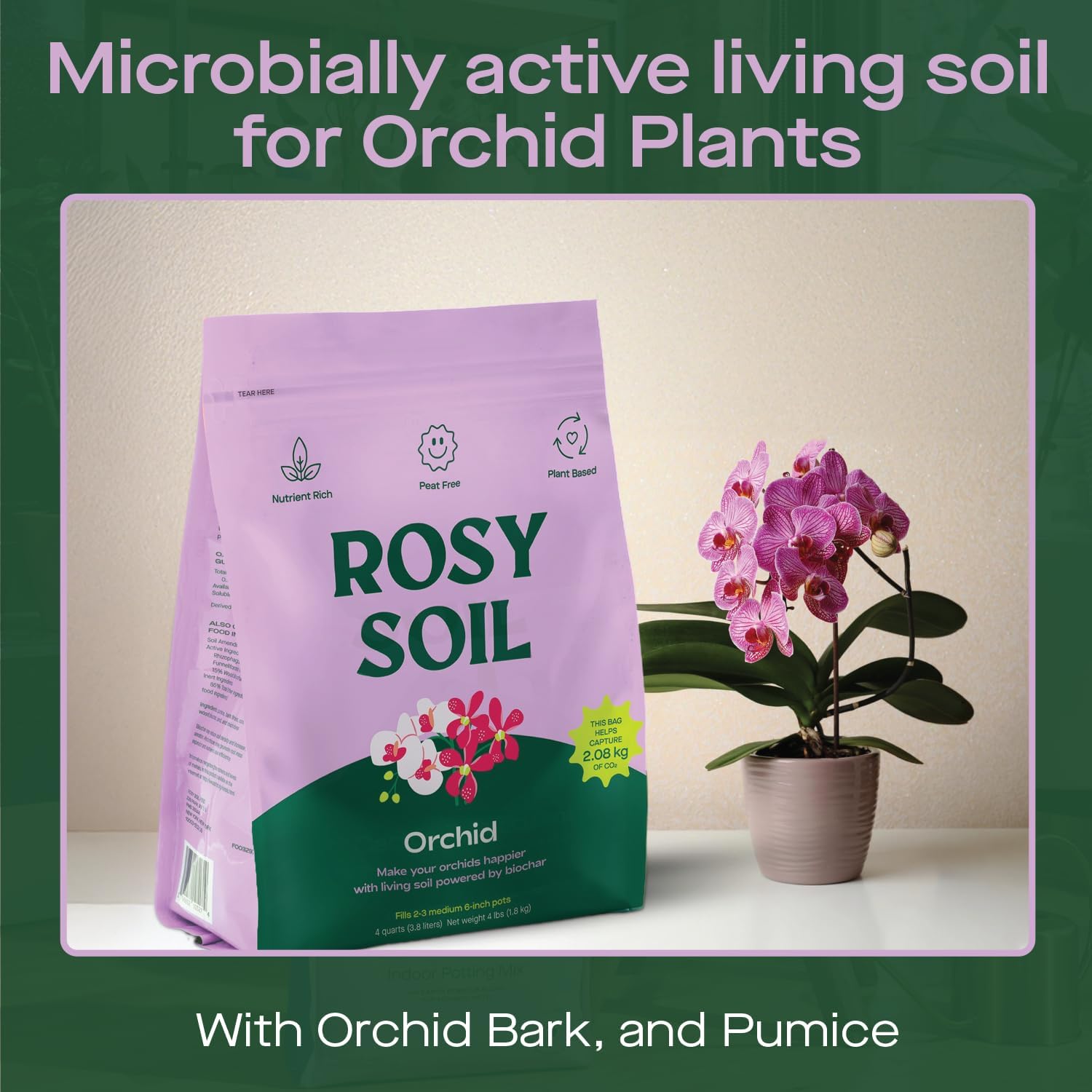 Rosy Soil Orchid Soil Potting Mix - Superior Aeration & Drainage for Orchids - Peat-Free, Microbially Active Biochar Powered Soil for Orchid Plants - Ideal for Indoor Gardening - 4 Quarts-VerdiqueGarden