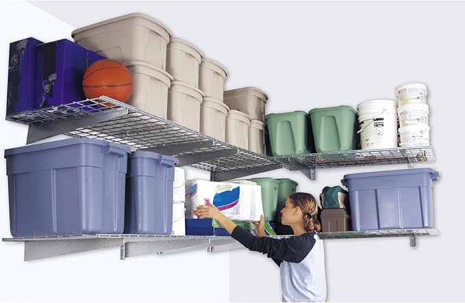 00651 2-Pack Heavy Duty Steel Wall Garage Shelving, 45-Inch X 15-Inch, Low-Profile Brackets, Max Shelf Load 200 Pounds, Hammertone-VerdiqueGarden