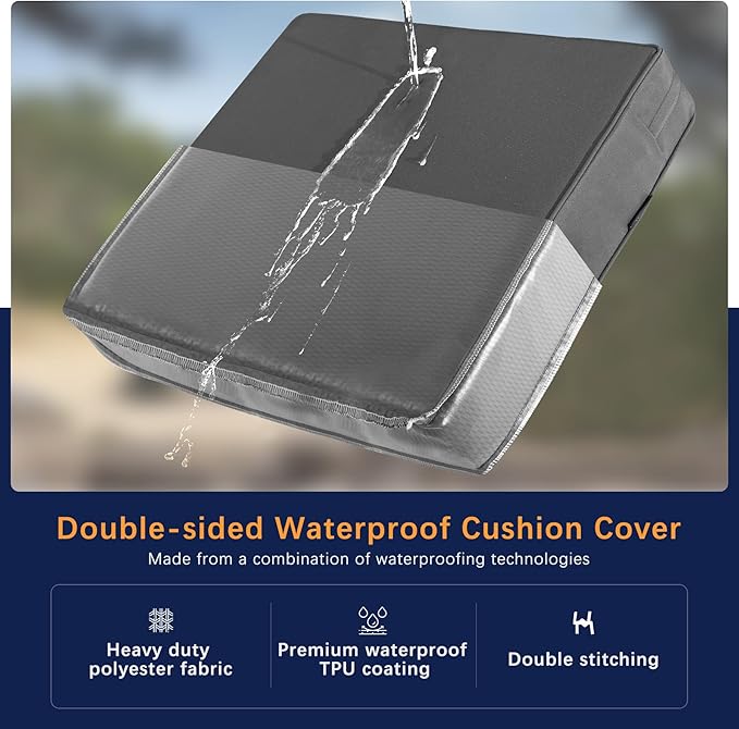 Favoyard Outdoor Seat Cushion Set 22 x 22 Inch Waterproof & Fade Resistant Patio Furniture Cushions with Removable Cover Deep Seat & Back Cushion with Handle and Adjustable Straps for Chair Sofa Couch-VerdiqueGarden