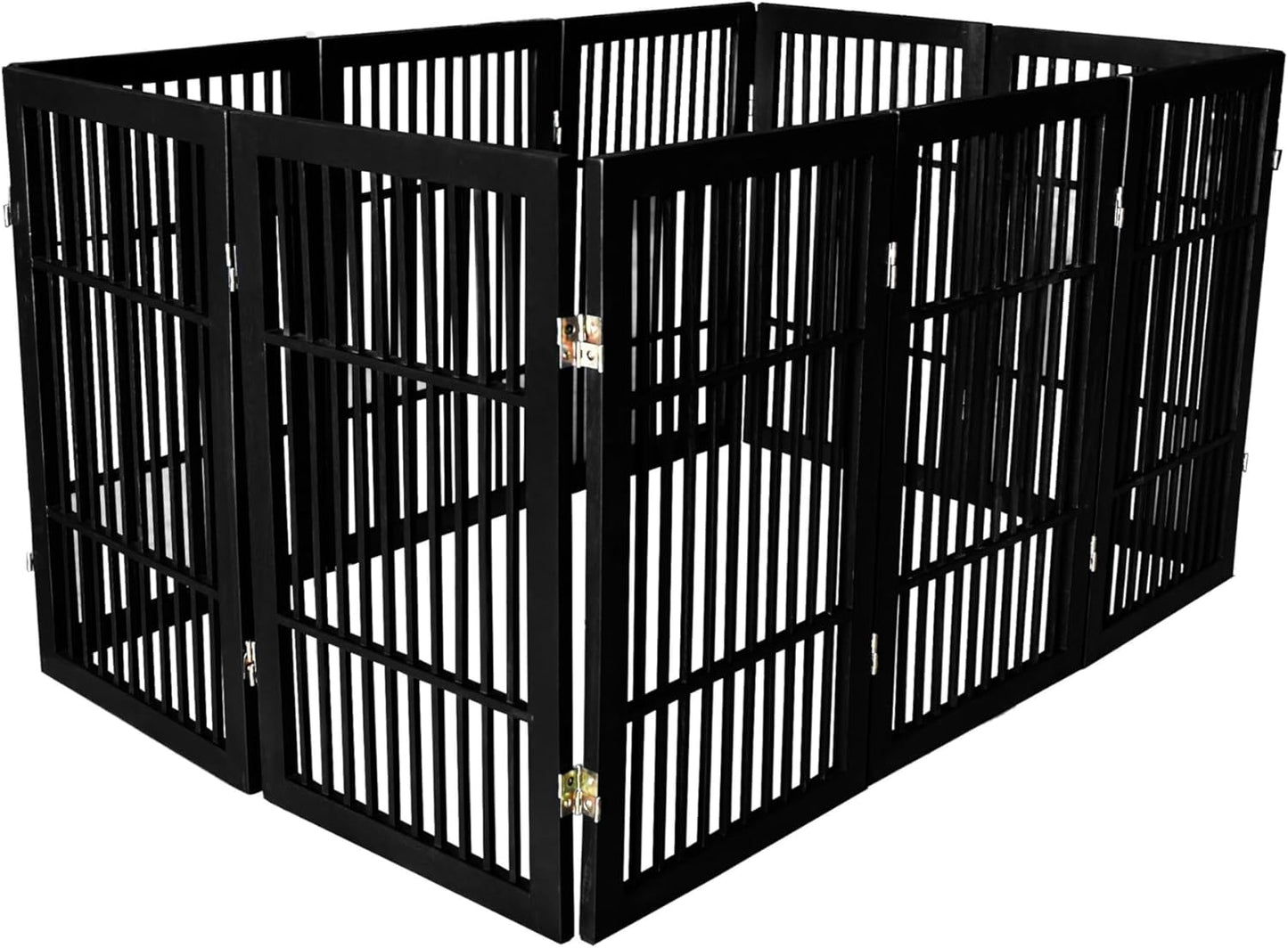 Pet Dog Gate Strong and Durable Freestanding Folding Acacia Hardwood Portable Wooden Fence Indoors or Outdoors by Urnporium (Black Pet Gate, 10 Panel 30" Tall)-VerdiqueGarden