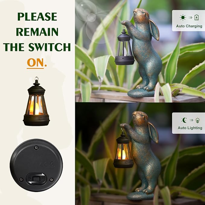 MININOVA Garden Statues Rabbit with Solar Lantern Outdoor Bunny Figurines Decorations for Patio Yard Lawn Ornaments Gifts for Birthday Easter Housewarming-VerdiqueGarden