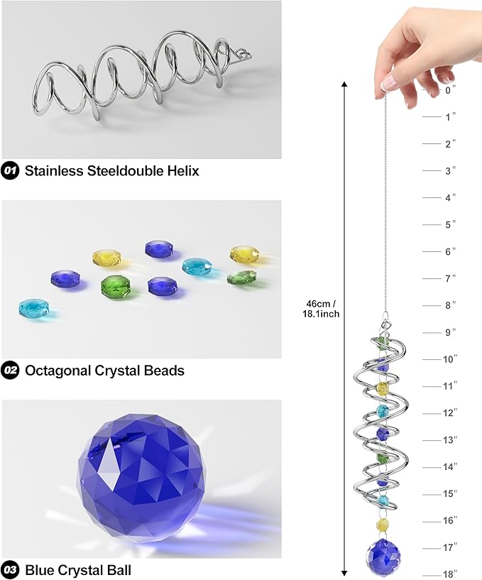 1 Pack Crystal Suncatcher, Hanging Sun Catcher Prism with String Rainbow Maker Suncatchers for Windows, Room, Outdoor, Car Mirror, Whimsical Home Garden Decor-VerdiqueGarden