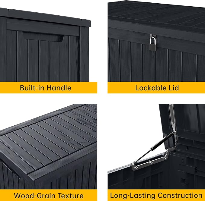 DRATO 180 Gallon Deck Box, Waterproof Resin Large Outdoor Storgae Box for Patio Furniture, Patio Cushions, Gardening Tools, Pool and Sports Supplies, Lockable-VerdiqueGarden