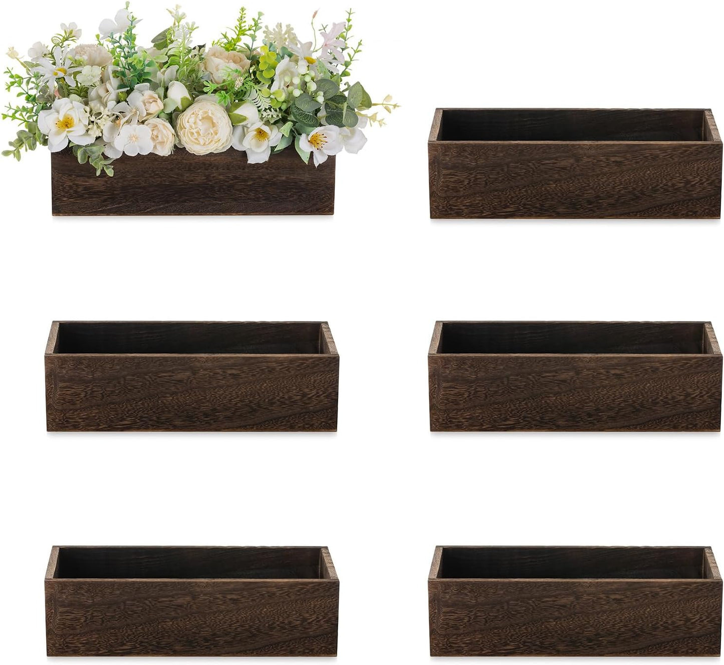 NUPTIO Wooden Box Centerpiece for Table: 6 Pcs 11.8" Long Wood Rectangle Box - Farmhouse Flower Box for Fall Wedding Dining Living Room Mantel Table Centerpiece Decor-VerdiqueGarden
