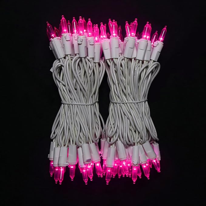Pink LED Christmas Lights - 100 Count Pink Christmas String Lights for Tree, Party, Bedroom, Wedding, Indoor and Outdoor Valentines Day Decorations, 33 Feet White Wire, UL Certified, Connectable-VerdiqueGarden