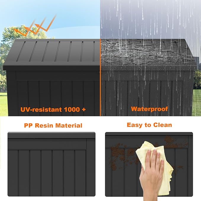 XXL 230 Gallon Large Resin Deck Box, Outdoor Lockable Storage Box for Patio Cushions Storage Furniture, Pool Supplies, Garden Tools, Weatherproof and UV Resistant- Black (230 Gallon)-VerdiqueGarden