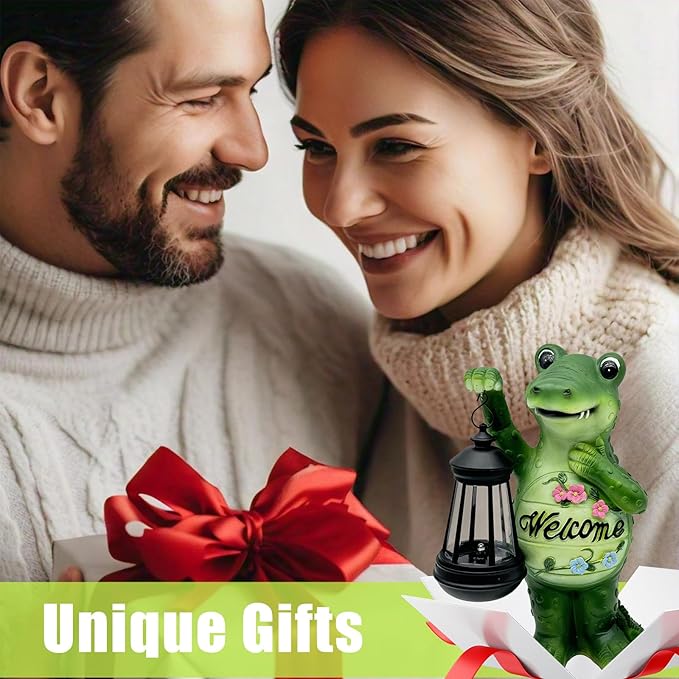 Solar Lantern Garden Alligator Statues Decor, Outdoor Crocodile Figurine Lights for Yard Patio Decoration - Unique Christmas Housewarming Gift for Grandma Wowen Mom-VerdiqueGarden