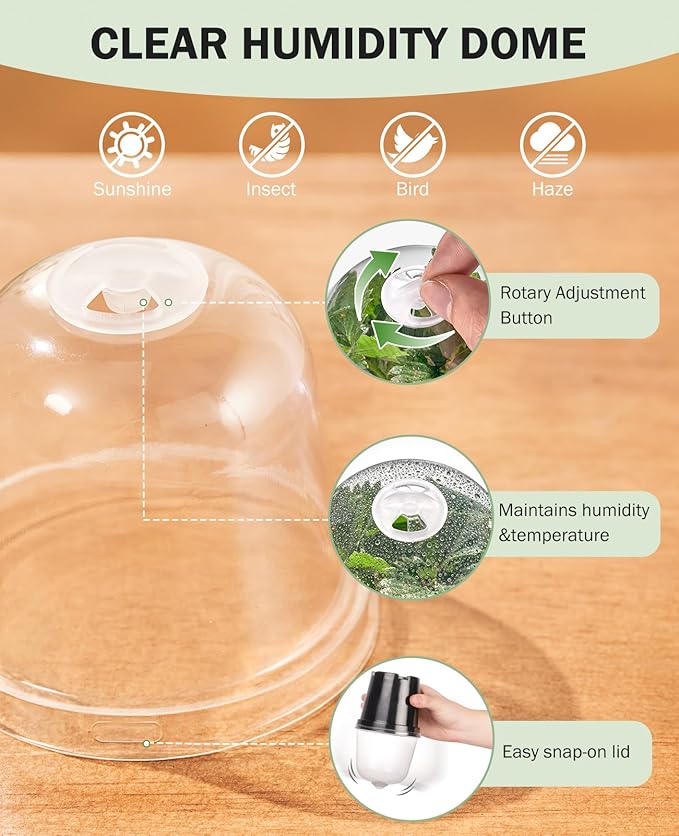 homenote Nursery Pots for Plants,3 Inch Plant Pot for Planting with Humidity Domes Plastic Seedling with Drainage Holes Seed Starter Flower with 10 Labels Black (30 Pack)-VerdiqueGarden