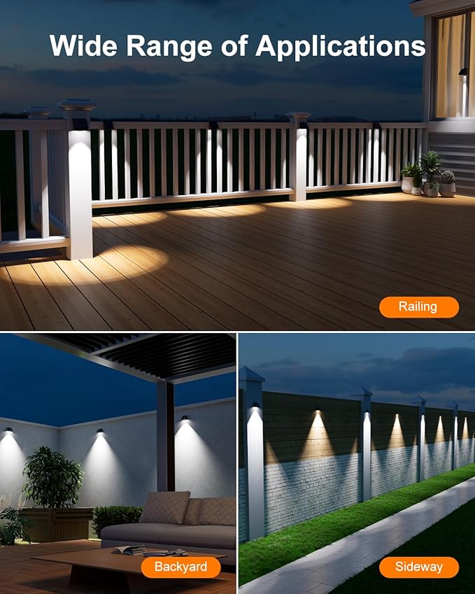 12 Pack Decorative Solar Powered Fence Lights Outdoor Waterproof with Cool White LED Spot Lens, for Outside Wall, Deck, Patio, Yard, Rail, Garage, Pool, Designed for Enhanced Security, Easy Install-VerdiqueGarden