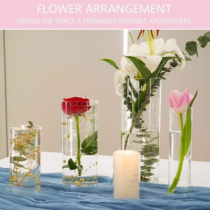 15pcs Cylinder Vases for Centerpieces Small Flower Glass Vases Clear Vase Home Decor Centerpiece Table Flower Vase Decorations for Wedding Decoration＆Holiday Mixed Sizes Tall-VerdiqueGarden