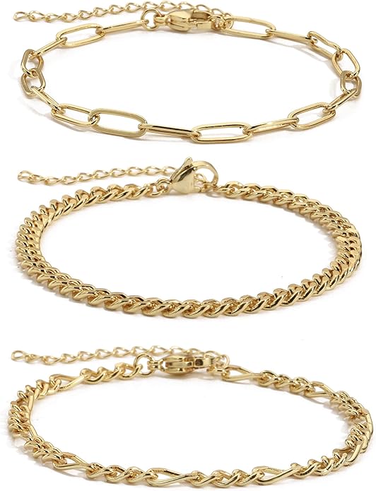 Gold Bracelets for Women, 18K Gold Plated Dainty Paperclip Link Chain Bracelets Thin Cute Stackable Bracelet Pack Fashion Accessories Gifts for Women