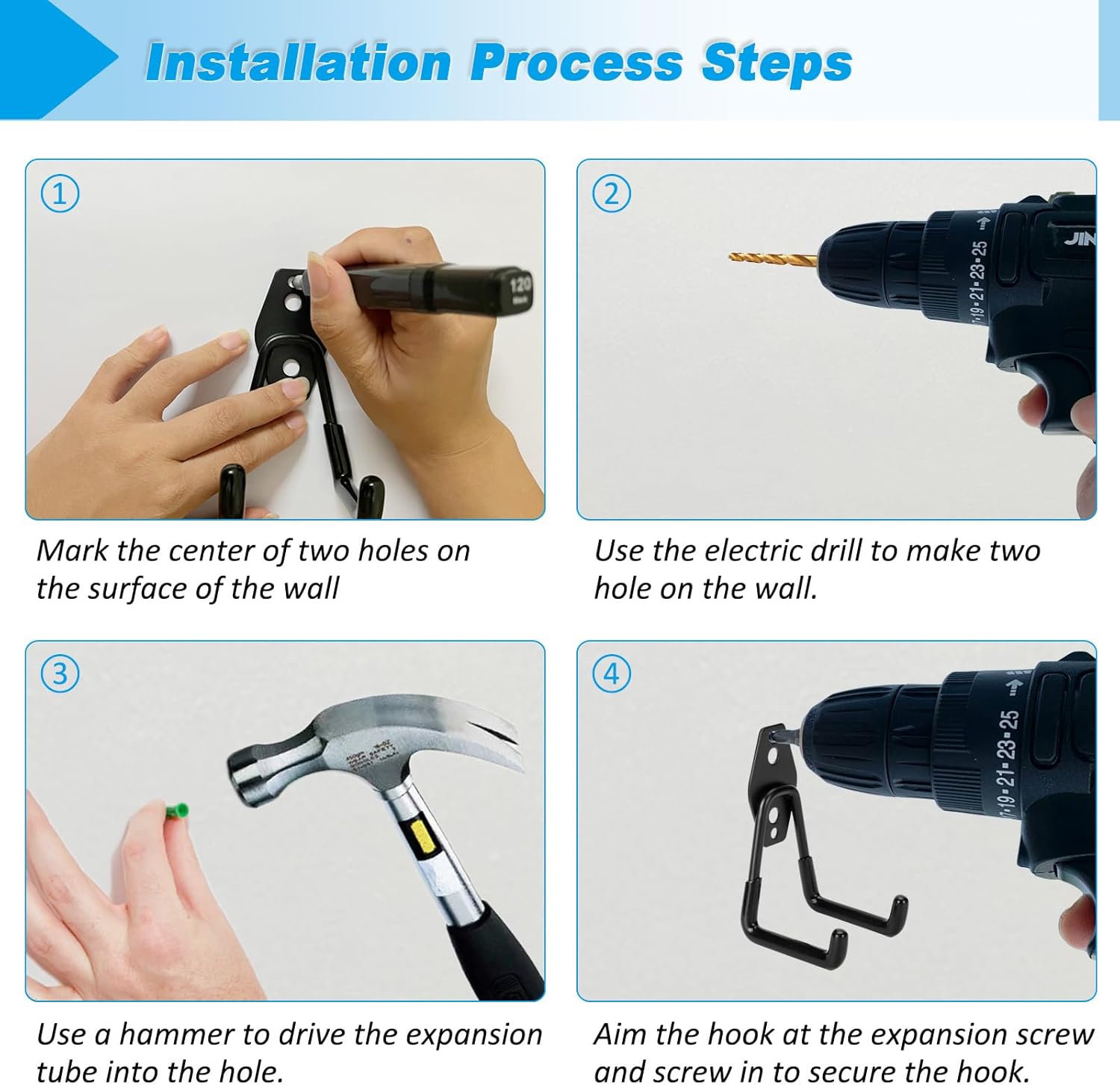 4 Pack Garage Hooks Heavy Duty - Supports 100 lbs, Utility Steel Garage Hanger & Organizer for Organizing Garden Lawn Tools, Ladders, Garden Hose, Digging Shovel, Bikes, Ropes-VerdiqueGarden