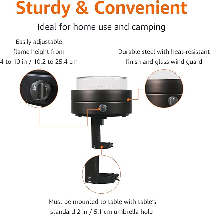 Amazon Basics 14-Inch Round Propane Fire Pit, 9000 BTU Portable Tabletop Fireplace with Glass Stones, Umbrella Hole Compatible for Outdoor Patio Tables & Camping, Brown-VerdiqueGarden