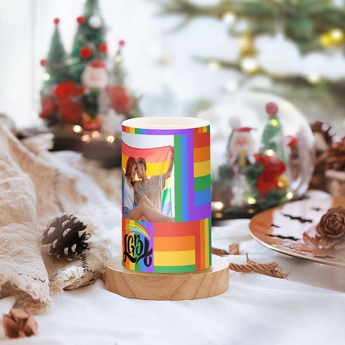 Vdsrup Flameless Candles Set of 2 LGBT Custom LED Candles with Timer Battery Operated Personalized Candle Lights Flickering with Remote for Home Bedroom Decor-VerdiqueGarden