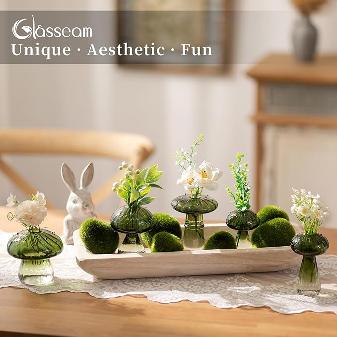 Glasseam Mushroom Plant Propagation Stations: Green Glass Terrarium Jar Set of 10 Cute Planters for Indoor Plants Mini Propagate Station Unique Christmas Birthday Gifts for Women Home Office Decor-VerdiqueGarden