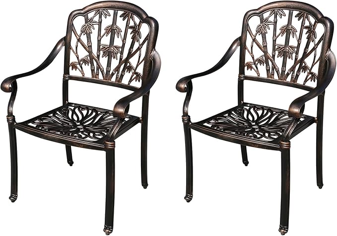 Outdoor Dining Chair Cast Aluminum Patio Chairs Set of 2 All-Weather Patio Dining Chair with Adjustable Feet for Backyard Garden (Purple Bamboo Chair)-VerdiqueGarden