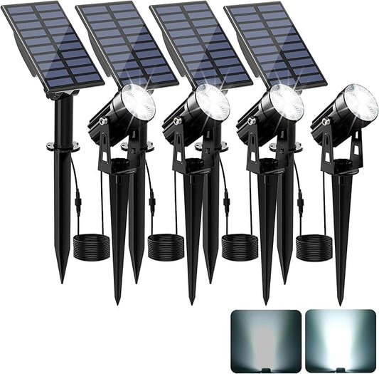 Solar Spot Lights Outdoor, Solar Landscape Spotlights IP65 Waterproof 9.8ft Cable, Auto On/Off Outdoor Wall Lights for Garden Yard Driveway Porch Walkway Pool (1-in-1 6000K Cold White 4 Pack)-VerdiqueGarden