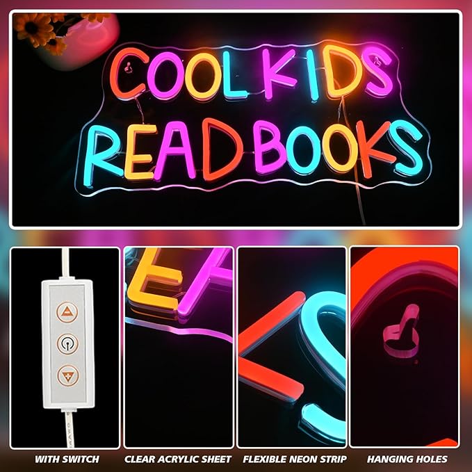 Cool Kids Read Books Neon Sign Reading Corner for Kids Neon Signs for Wall Decor LED Light Library Classroom Book Club Christmas Gift for Kids & Teens(5V2A)-VerdiqueGarden