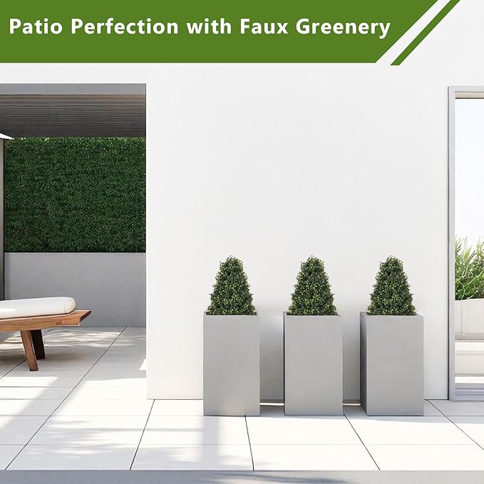 30" Boxwood Topiary Trees Artificial Outdoor Set of 2, UV Resistant Faux Plants for Front Porch Planters, Realistic Cone-Shaped Fake Bushes & Shrubs, 2.5ft Evergreen Decoration-VerdiqueGarden