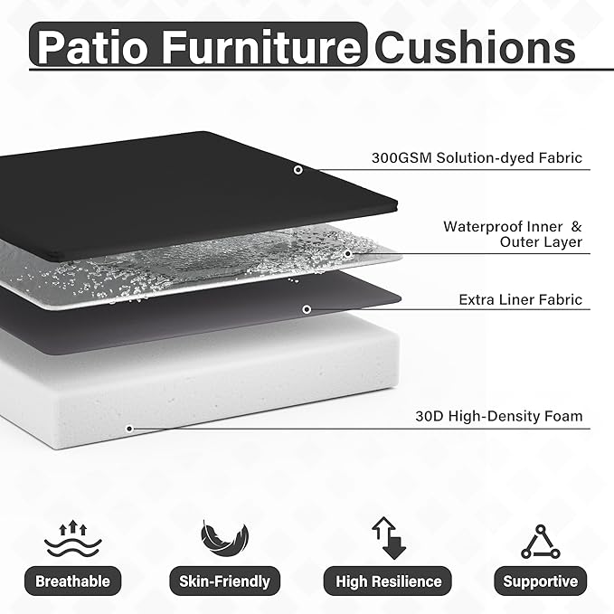 Patio Chair Cushions 17 X 16 X 3 Inch Waterproof Outdoor Seat Cushions for Patio Furniture, Outdoor Sofa Couch Pads with Ties & Handle, Set of 2, Black-VerdiqueGarden