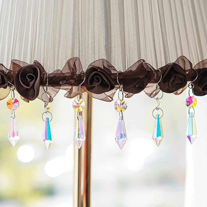 50pcs Colorful Crystal Icicle Prisms for Chandeliers, 38mm Chandelier Crystals Glass Prisms Pendants, Chandelier Crystals Replacement Parts with Octogan Beads for Wedding,Party Decoration-VerdiqueGarden