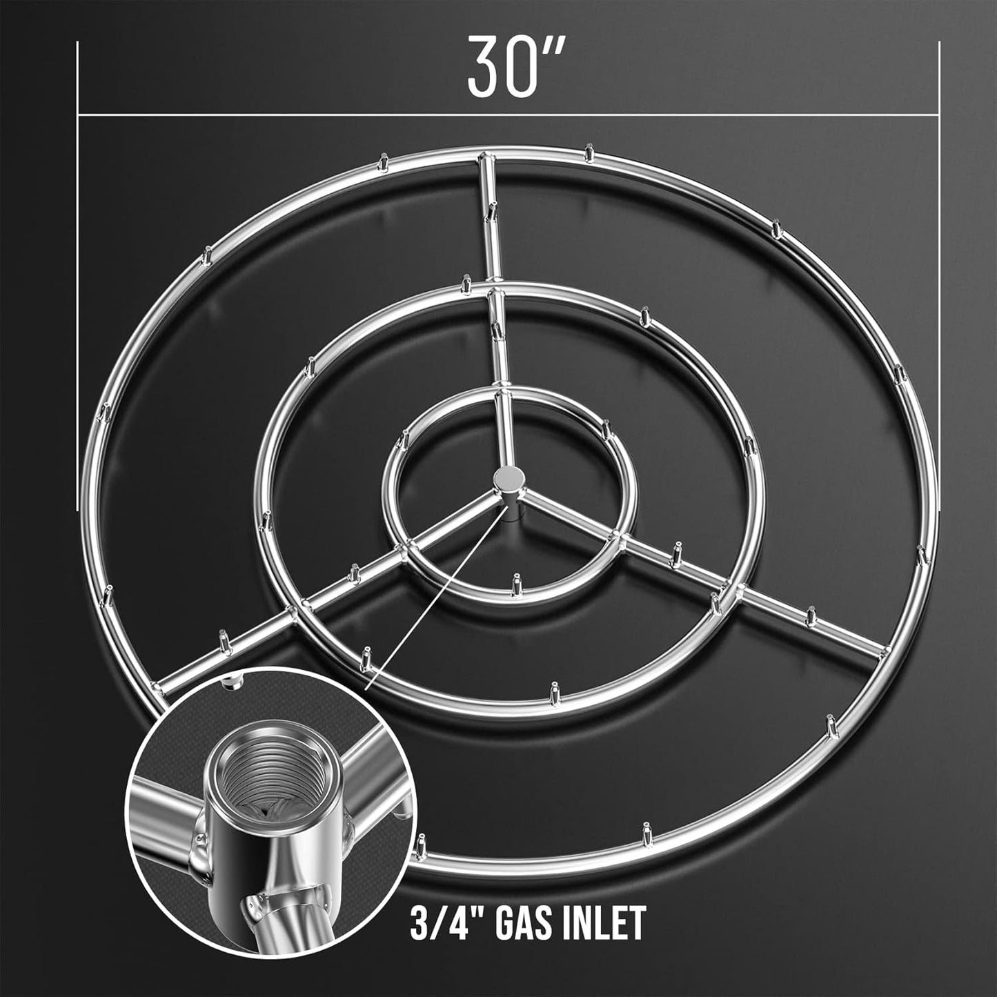 Skyflame 30-Inch Round Stainless Steel Fire Pit Jet Burner Ring, High Flame-VerdiqueGarden