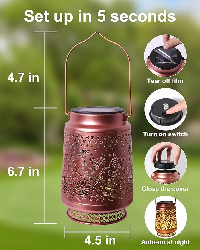 Hummingbird Solar Lanterns Outdoor Waterproof, Mothers Day Gifts Birthday Gifts for Women Mom Grandma Sister, Hanging Solar Lantern Garden Decor for Outside Yard Patio Porch Pathway Lawn Balcony-VerdiqueGarden