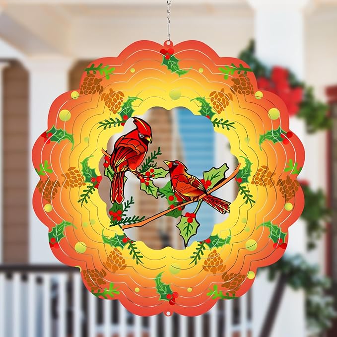 Cardinal Wind Spinners Metal Cardinal Gifts for Women, Mom, Grandma,12inch Hanging Wind Spinner for Outdoor&Indoor Decor Wind Kinetic Christmas Mother Ornament for Yard Garden Decoration-VerdiqueGarden