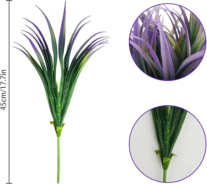 32Pcs Artificial Grass Fake Plants 17.3in Outdoor Plants UV Resistant Faux Greenery Stems Fake Grass for Home Window Garden Office Patio Pathway Front Porch Halloween Décor Green & Purple-VerdiqueGarden