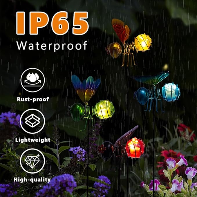 Insects Solar Garden Lights, 22.4" H Butterfly & Bee & Dragonfly & Ladybug Solar Stake Light, 4 Pcs Outdoor Statues Figurine Lights for Spring Garden Lawn Patio Yard Decoration-VerdiqueGarden