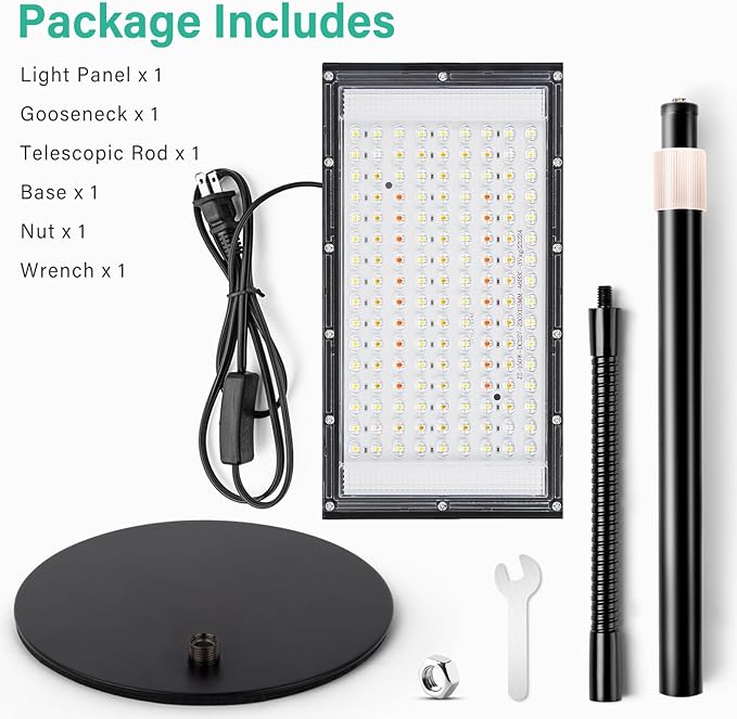 LBW Grow Light for Indoor Plants,144 LED Full Spectrum Plant Light for Indoor Plants, Large Desk Grow Lamp with On/Off Switch, Height Adjustable, Flexible Gooseneck, Ideal for Indoor Grow-VerdiqueGarden